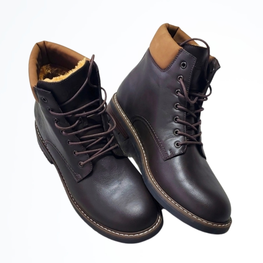 Guess Men's Brown Tan and Faux Fur Lined Roadie Ankle Boot Size 13 NWT